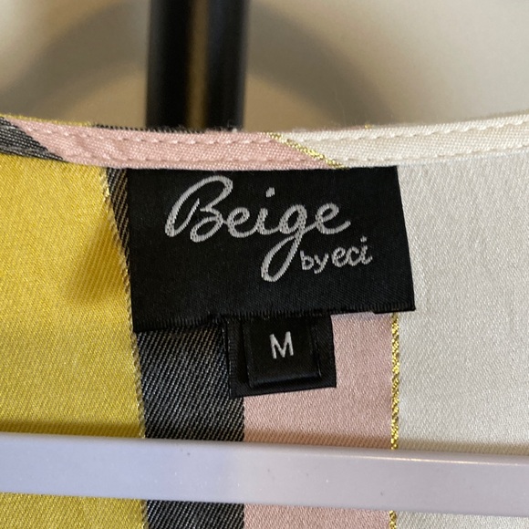 EUC Beige by ECI Top Striped V-Neck Peplum Blouse White Pink Black Gold Medium - Picture 3 of 7